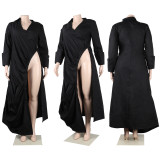 Plus Size Fashion Long Sleeve Irregular Maxi Dress NY-10332