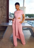 Plus Size Short Sleeve Long Pullover And Pant Loose 2 Piece Set QXTF-887