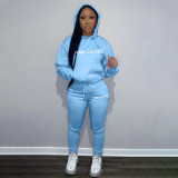 Casual Solid Letter Print Hooded Sweatshirts And Sport Pant 2 Piece Set QKYF-71317