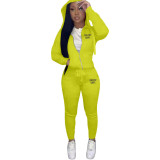 Casual Letter Print Hooded Coat And Pant Two Piece Set XMF-187