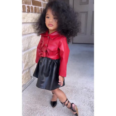 Kids Girls PU Leather Color Blocking Dress GMYF-D0004