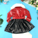 Kids Girls PU Leather Color Blocking Dress GMYF-D0004