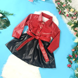 Kids Girls PU Leather Color Blocking Dress GMYF-D0004