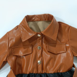 Kids Girls PU Leather Color Blocking Dress GMYF-D0004
