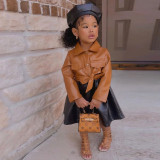 Kids Girls PU Leather Color Blocking Dress GMYF-D0004