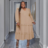 Plus Size Ruffles Patchwork Big Swing Maxi Dress NNWF-7762