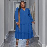 Plus Size Ruffles Patchwork Big Swing Maxi Dress NNWF-7762