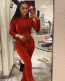 Solid Velvet Hooded Long Sleeve Flare Pants 2 Piece Sets YD-8527