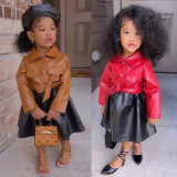 Kids Girls PU Leather Color Blocking Dress GMYF-D0004