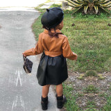 Kids Girls PU Leather Color Blocking Dress GMYF-D0004