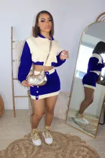 Color Blocking Baseball Jacket And Skirt Sport Two Piece Set WAF-77517