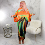 Fashion Print Bat Sleeve Maxi Dress YF-10263