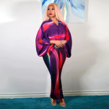 Fashion Print Bat Sleeve Maxi Dress YF-10263