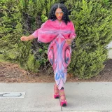 Fashion Print Bat Sleeve Maxi Dress YF-10263