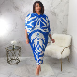 Fashion Print Bat Sleeve Maxi Dress YF-10263