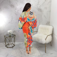 Fashion Print Bat Sleeve Maxi Dress YF-10263