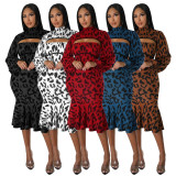 Leopard Print Tube Tops Dress And Pullover Two Piece Set YF-10344