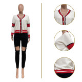 Fashion Color Blocking Knitted Short Sweater Coat TR-1228