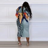 Fashion Print Bat Sleeve Maxi Dress YF-10263
