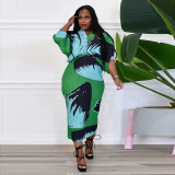 Fashion Print Bat Sleeve Maxi Dress YF-10263