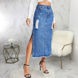 Plus Size Fashion Denim Studded Denim Long Skirt HSF-2641