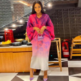 Fashion Print Bat Sleeve Maxi Dress YF-10263