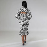 Leopard Print Tube Tops Dress And Pullover Two Piece Set YF-10344