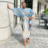 Fashion Print Bat Sleeve Maxi Dress YF-10263