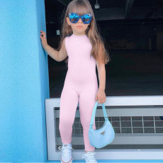 Kids Girls Fashion Sleeveless Solid Color Jumpsuit GMYF-Y6031