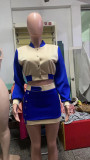 Color Blocking Baseball Jacket And Skirt Sport Two Piece Set WAF-77517