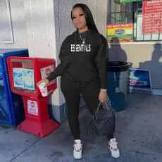 Casual Print Hooded Sweatshirt Sport Two Piece Pants Set XMF-191