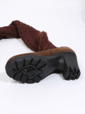 High Heeled Round Toe Square Heeled Knitted Long Boots TWZX-169-111