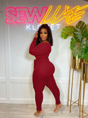Rib Solid Color Tie Up Slim Jumpsuit ME-8258
