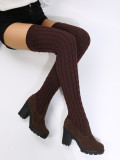 High Heeled Round Toe Square Heeled Knitted Long Boots TWZX-169-111