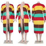 Plus Size Knits Color Blocking Long Sleeve Sweater Cardigan NY-086