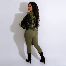 Camo Print Single-breasted Denim Short Coat MEM-88467