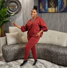 Solid Color Long Sleeve Pant Casual Sport Two Piece Set HM-6628