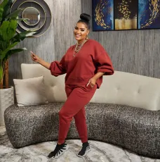 Solid Color Long Sleeve Pant Casual Sport Two Piece Set HM-6628