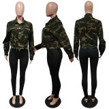 Camo Print Single-breasted Denim Short Coat MEM-88467