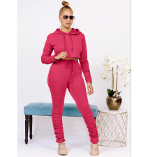Solid Color Hooded Sweatshirt And Pant Sport Two Piece Set HM-6629