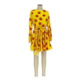 Trendy Printed High Waist Big Swing Mini Dress AIL-120