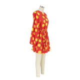 Trendy Printed High Waist Big Swing Mini Dress AIL-120