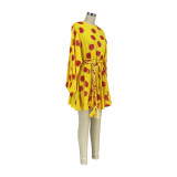 Trendy Printed High Waist Big Swing Mini Dress AIL-120
