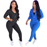 Solid Color Long Sleeve Pant Two Piece Set TE-4508