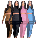 Solid High Collar Crop Tops And Long Skirt Two Piece Set ME-8256