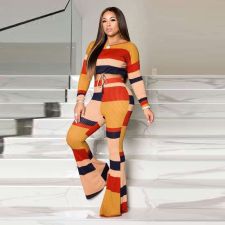 Multicolor Drawstring Tops And Flare Pant Two Piece Set OD-8319