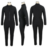 Solid Color Long Sleeve Pant Two Piece Set TE-4508
