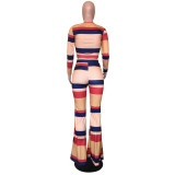 Multicolor Drawstring Tops And Flare Pant Two Piece Set OD-8319