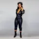 Plus Size PU Leather Long Sleeve Slim Jumpsuit OD-8316