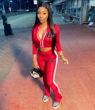 Letter Print Zipper Short Coat And Pant Two Piece Set NM-8540